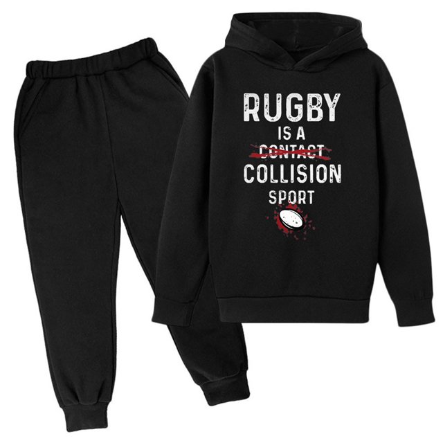 Hiiyo Big Boys Outfits Rugby Letter Print Hoodie and Sweatpants Sports Sweatsuit