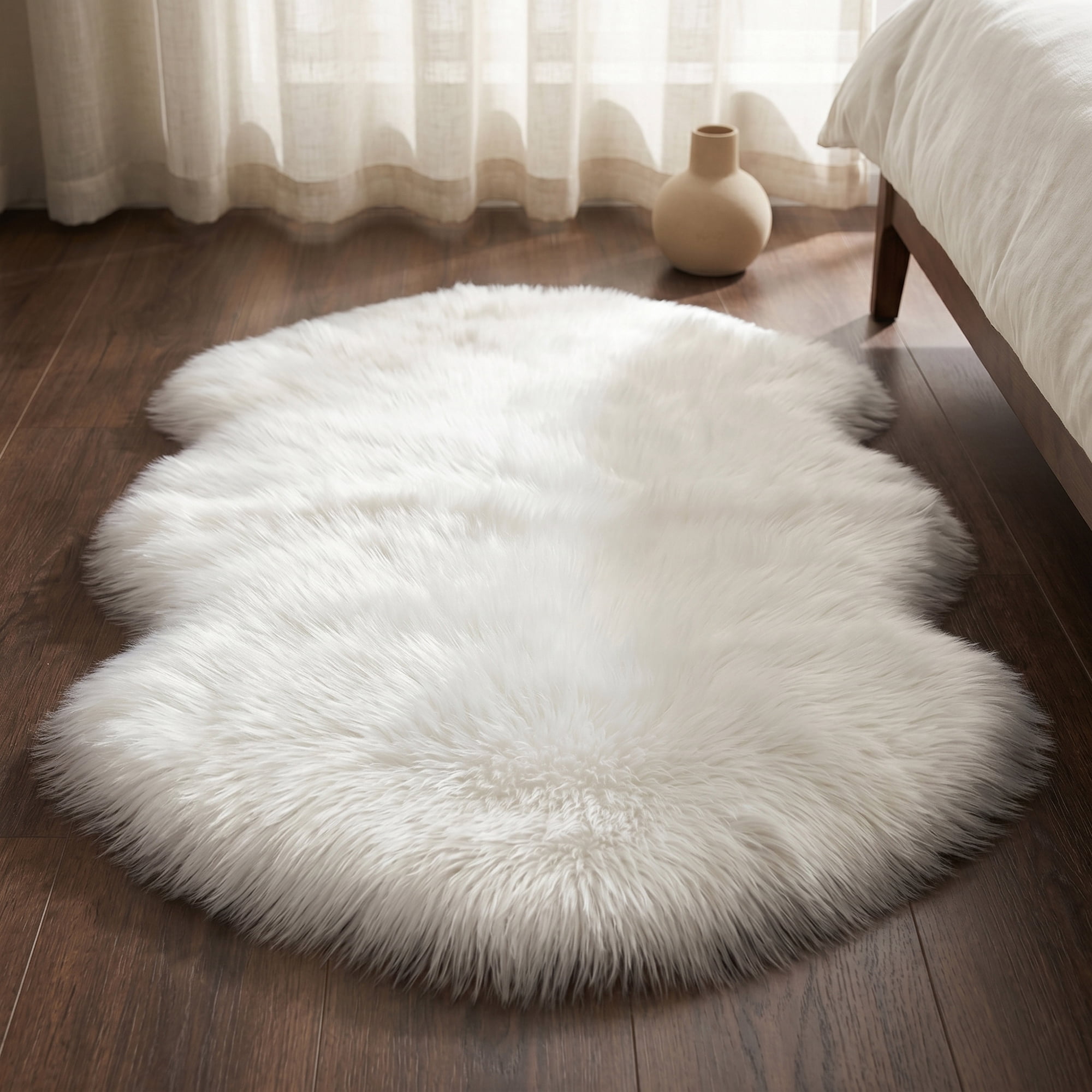 Unique Bargains Ultra Fluffy Bedroom Non Slip Fuzzy Shaggy Area Rug 35" x 24" White