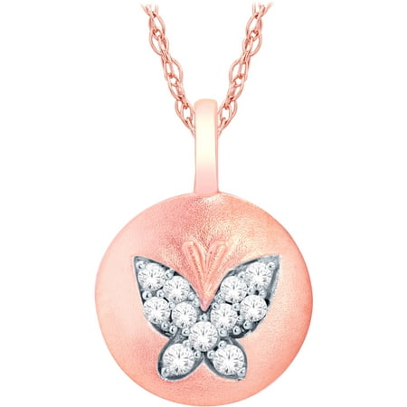 14kt Rose Gold Diamond Accent Butterfly Disc Pendant with 18 Chain