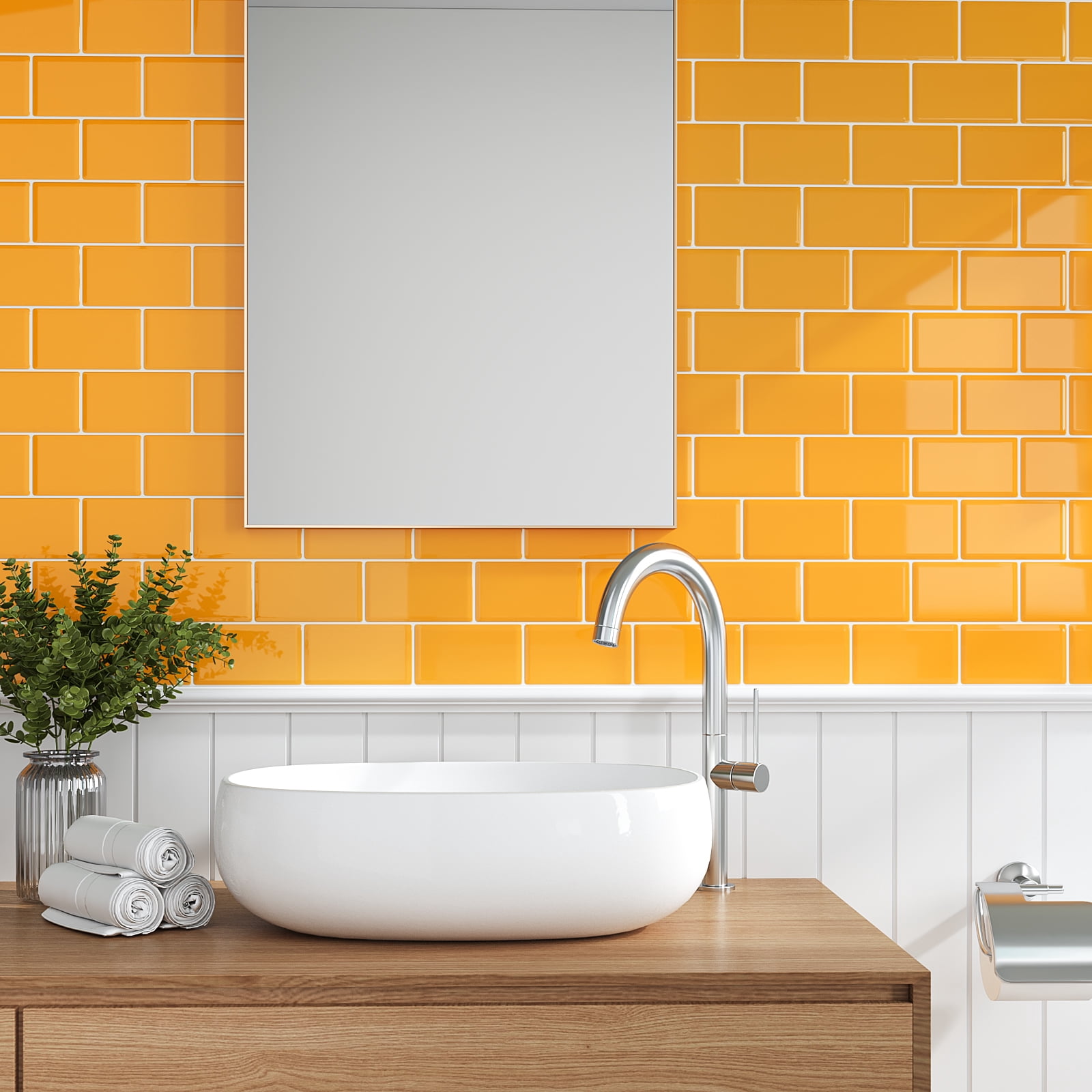 VEELIKE Yellow Subway Tile Peel and Stick Backsplash for Kitchen Waterproof 12"x12" 6 Sheets Yellow Wall Tiles for Bathroom Self Adhesive Vinyl Backsplash Tile Removable Stick on Tiles for Walls