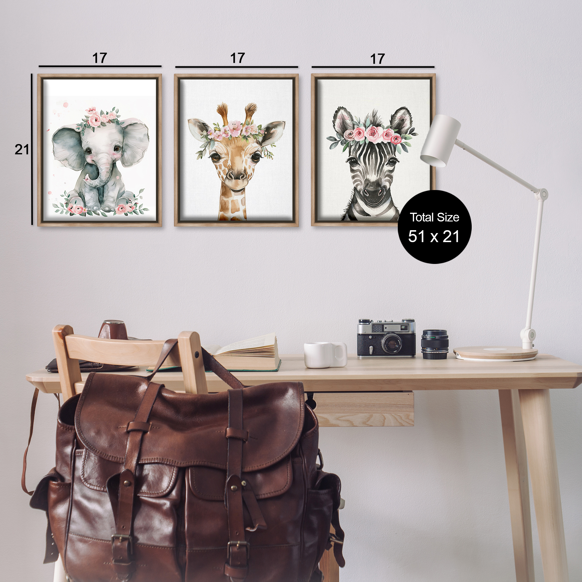 Stupell Industries Pink Rose Jungle Animals Animals Painting Brown Floater Framed Canvas Art Print Wall Art, 17 x 21, Set of 3