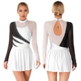 thumbnail image 3 of Traje de baile de patinaje artístico para mujer, vestido de baile con tutú de bailarina con cuello simulado, vestido de baile lírico de manga larga con diamantes de imitación brillantes, 3 of 5