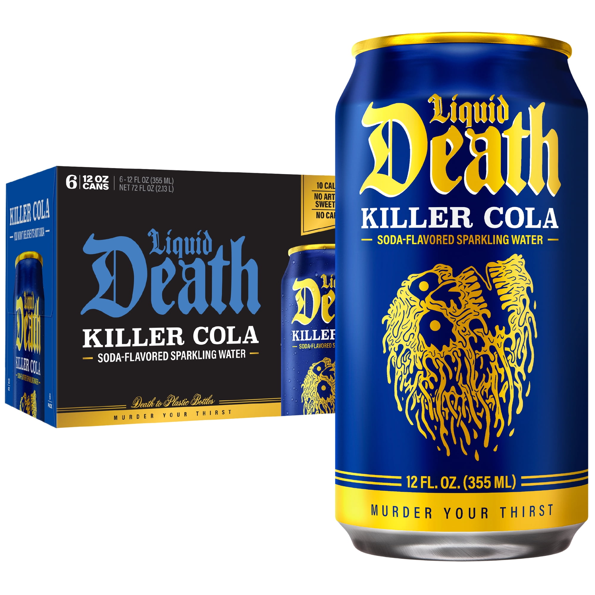 Liquid Death, Killer Cola, Soda-Flavored Sparkling Water, 6-Pack (12 fl oz Cans), Low Sugar, Huge Flavor and No Artificial Sweeteners