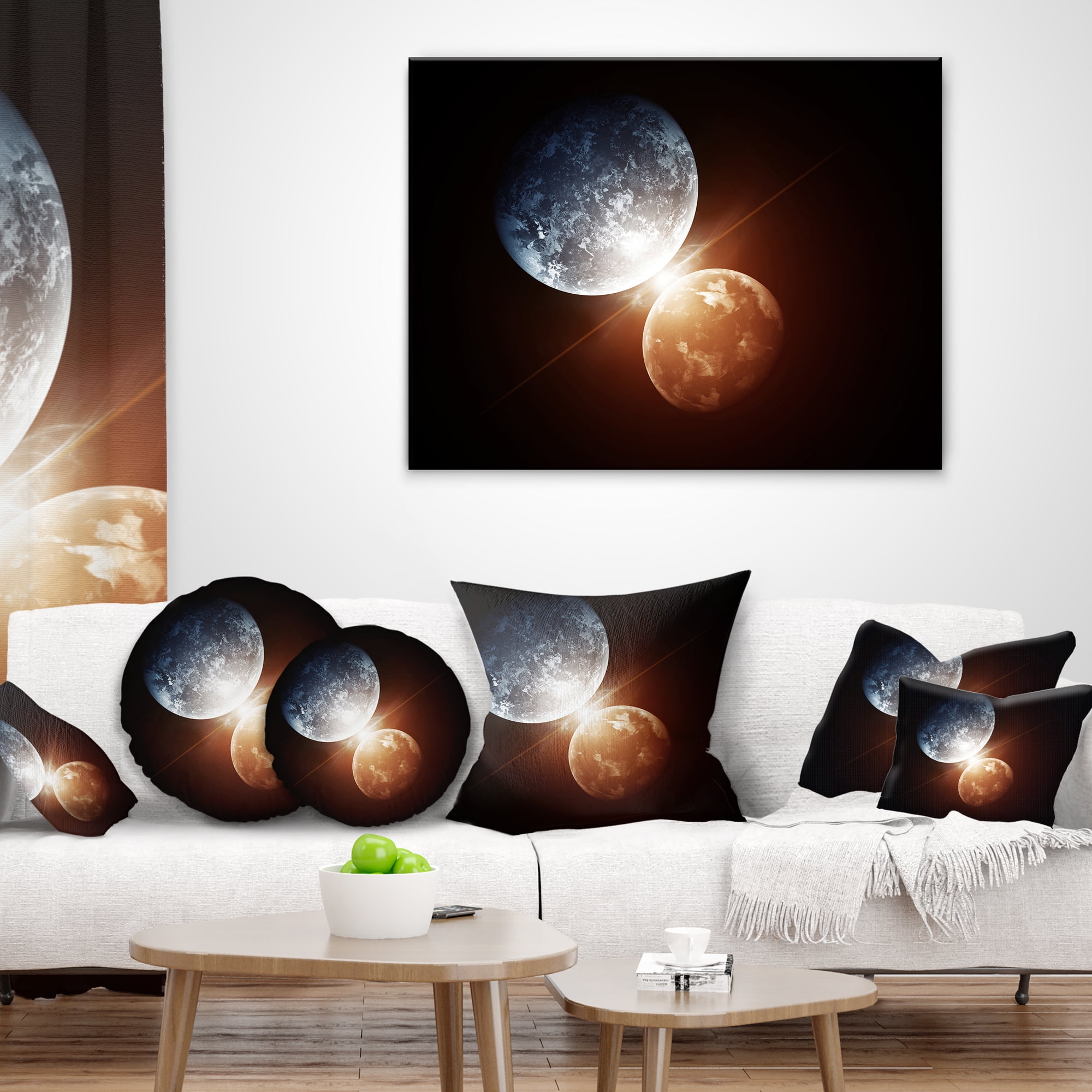 Designart Kiss Between Two Planets - Spacescape Throw Pillow - 16x16