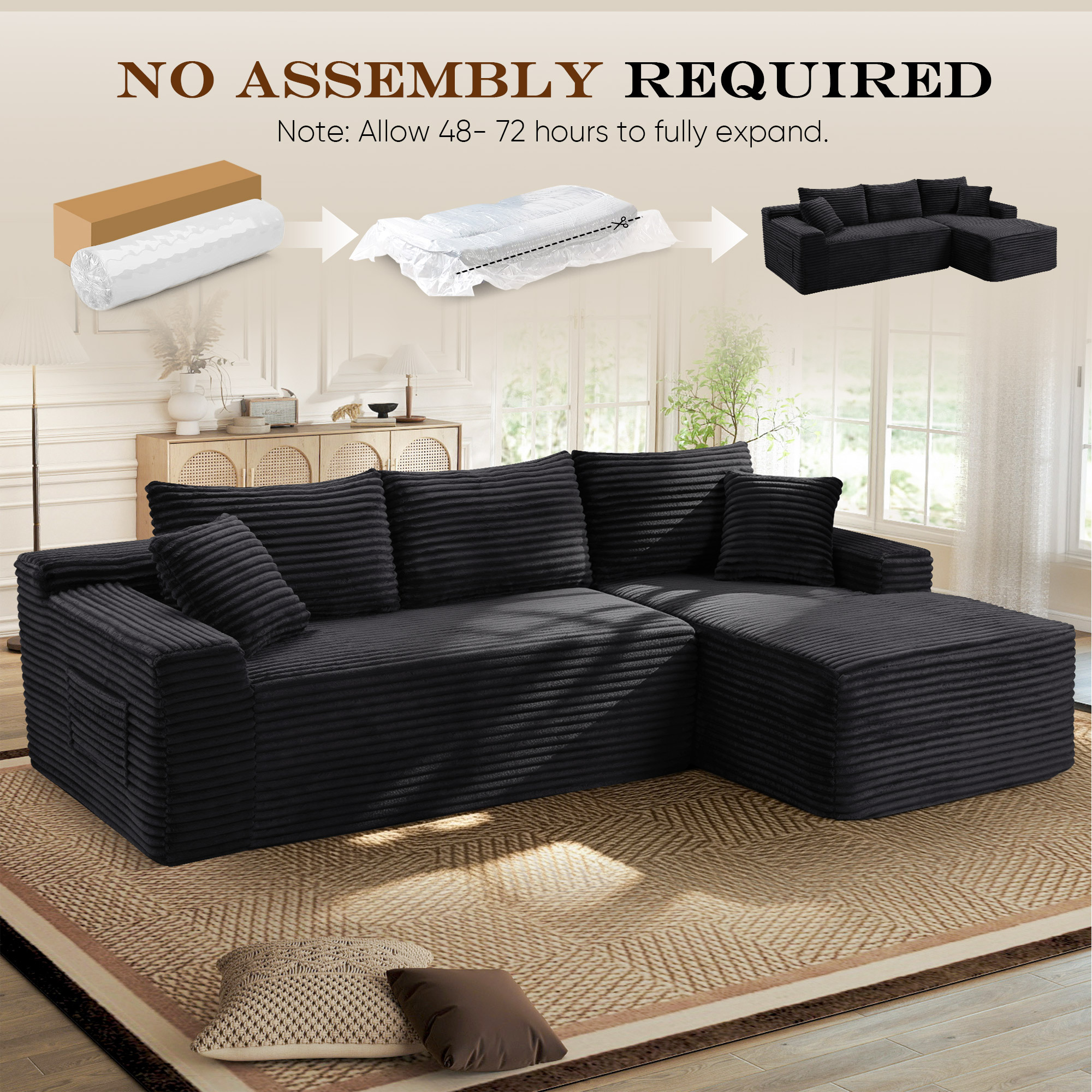 Lunale Small Modular Sectional with Movable Chaise, Black L-Shape photo 5