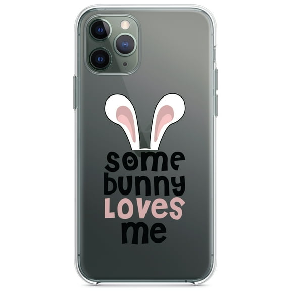 DistinctInk Clear Shockproof Hybrid Case for iPhone 11 (6.1" Screen) - TPU Bumper Acrylic Back Tempered Glass Screen Protector - Some Bunny Loves Me - Rabbit