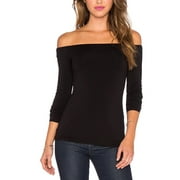 DIBAOLONG Women's Sexy Slim Fit Stretchy Off Shoulder Long Sleeve Blouse Tops Shirt