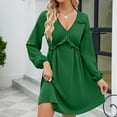 thumbnail image 2 of Elainilye Fashion Vacation Dresses for Women Long Sleeve Solid Color V-Neck Short Skirt Casual Dress,Green, 2 of 6