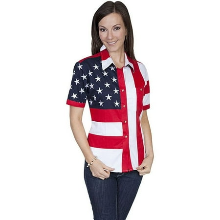 button scully flag western sleeve womens short stars shirt