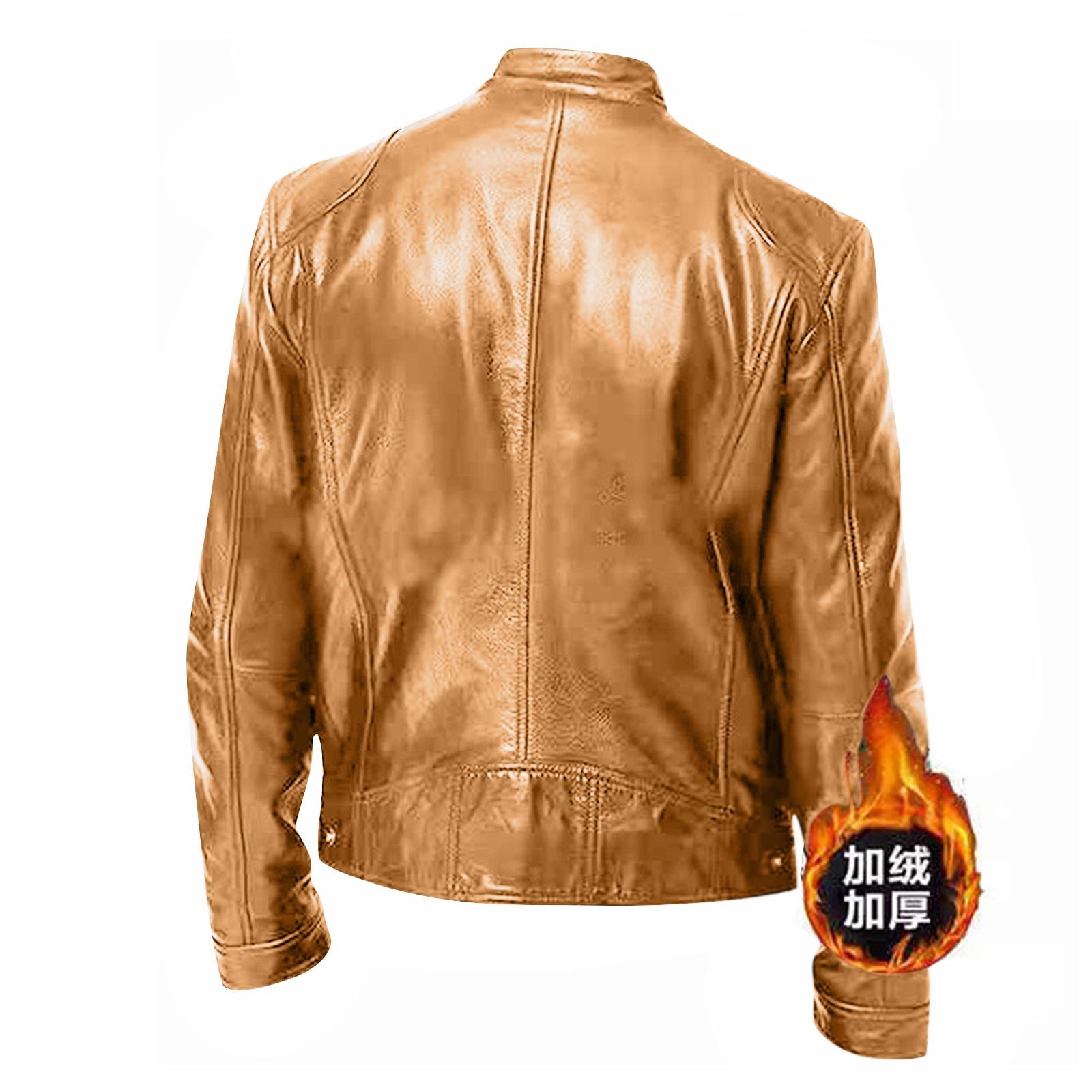 BVnarty Men's Genuine Leather Jacket Motorcycle Biker Slim Fit Stand Collar Zipper Outwear Large (Khaki,S)