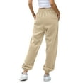 thumbnail image 5 of ManxiVoo Womens High Waisted Wide Leg Joggers with Pockets Comfortable Workout Trousers L Size Beige, 5 of 8