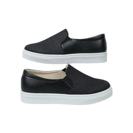 

Oucaili Womens Sneakers Comfort Casual Walking Shoes Slip On Skate Shoe Non-slip Glitter Loafers Sports Flats Black 5