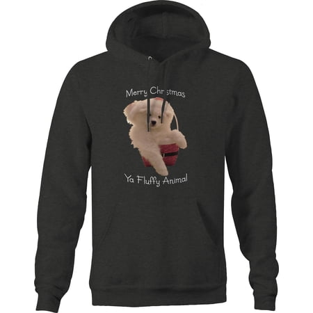 Merry Christmas Ya Fluffy Animal Dog Pet Graphic Hoodies Xlarge Dark Grey
