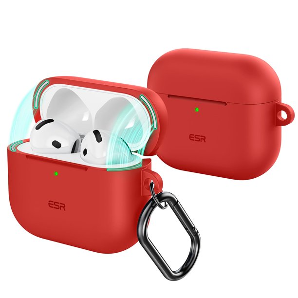 Funda para AirPods 4 ESR con protección total contra caídas y mosquetón rojo