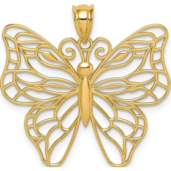 14K Yellow Gold Polished Large Butterfly Pendant Made In United States k5328