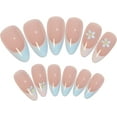 thumbnail image 4 of LAICAIW RUNRAYAY Blue Flower Press on Nails Medium with French Tips, Fack Nails for Women Girls, Nude Nails Press on Full Cover Nails Tips for Spring Summer Salon Nail, 4 of 6