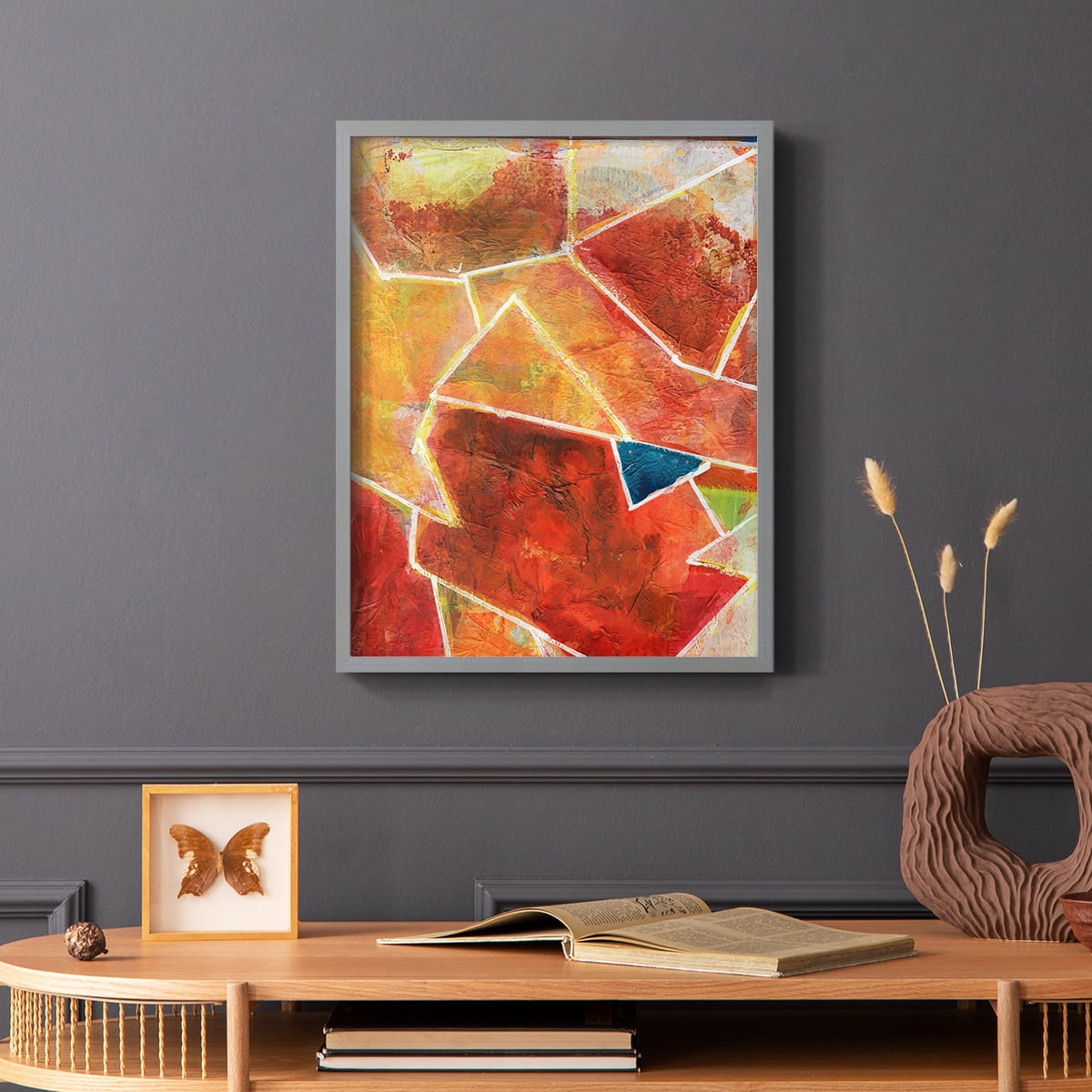 Primary Connection VII Framed Print in Gray Solid Wood Framed Print No Nail Hanging