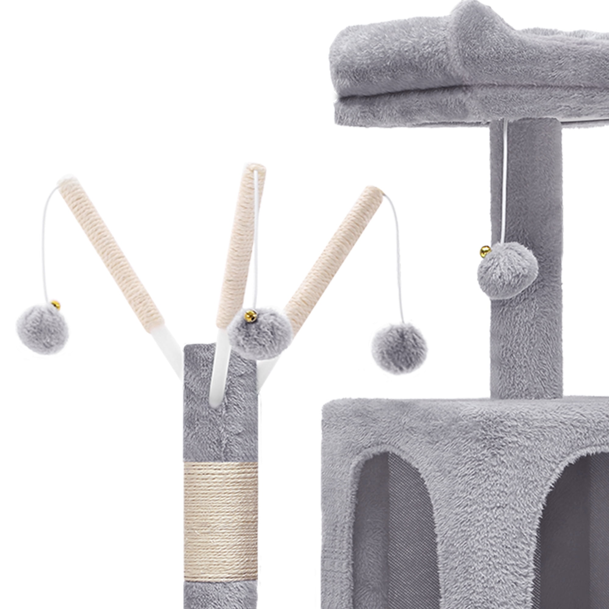 Uforic 44" Cat Tree Tower, with Scratch Posts, Condo, Hammock, Toys, Light Gray