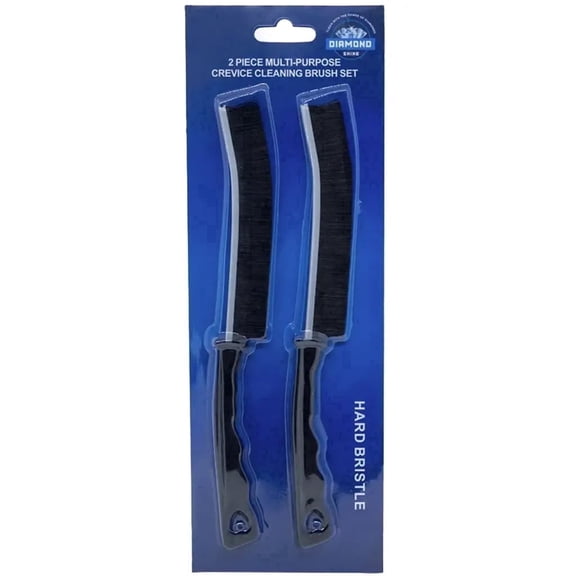 Diamond Shine All-Purpose Nylon Cleaning Brushes Set with 2 Crevice Brushes for Grout, Tile, Sinks & Detail Cleaning, Black, 2 Pack