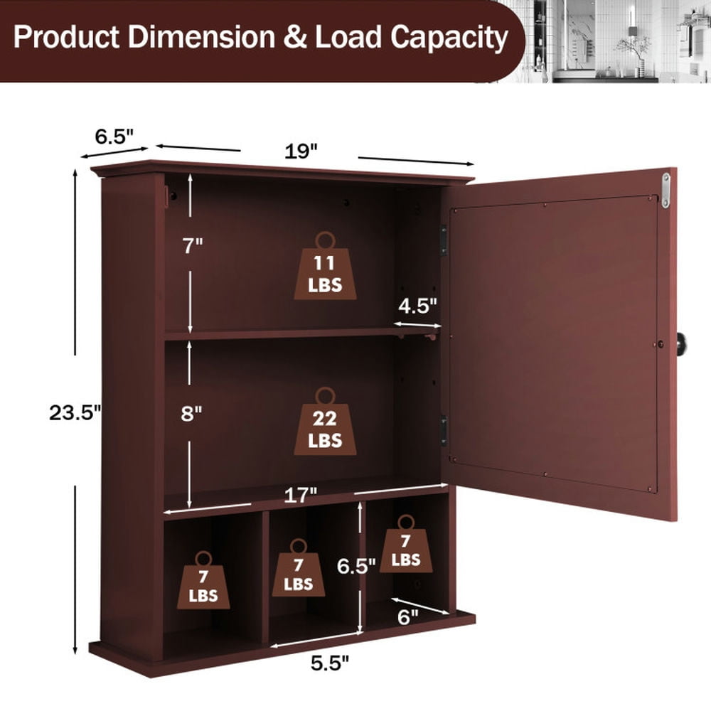 Finihen Bathroom Wall Cabinet, Wall Mounted Bathroom Mirror Cabinet, Wall Mounted and Mirrored Bathroom Cabinet, for Bathroom, Brown Finihen Bathroom Wall Cabinet, Wall Mounted Bathroom Mirror Cabinet, Wall Mounted and Mirrored Bathroom Cabinet, for Bathroom, Brown
