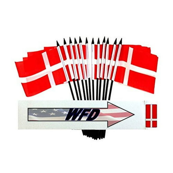 Pack of 12 4"x6" Denmark Polyester Miniature Office Desk & Little Table Flags, 1 Dozen 4"x 6" Danish Small Mini Hand Waving Stick Flags