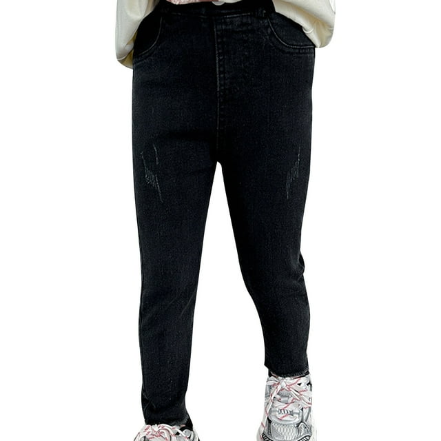 Hfolob Pantalons pour Filles Printemps Automne Nouveaux Jeans pour Enfants Mode Serré