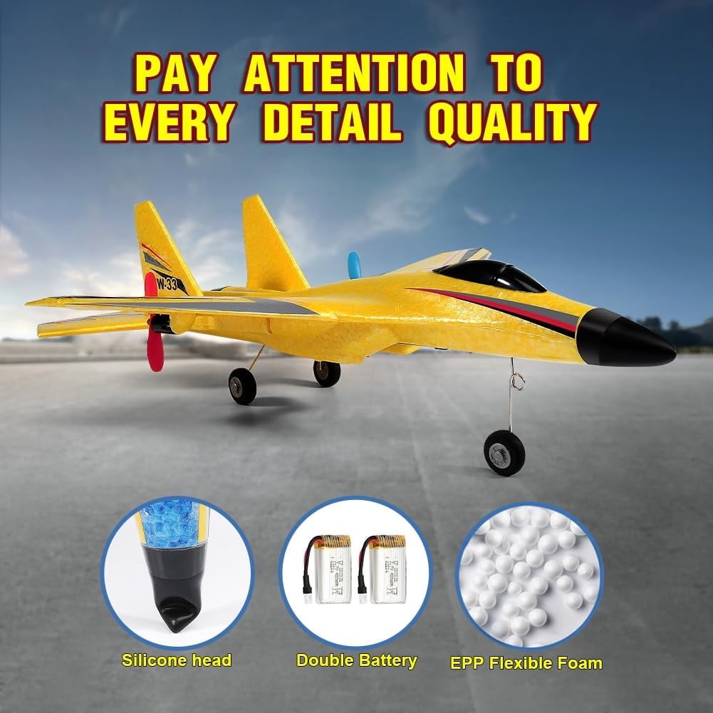 Roofworld RC Airplane SU-27 Yellow 2.4GHz 2 Channel with Gyro Night Lights