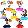 Space Jam Party Decorations, 7Pcs Honeycomb Centerpieces for Space Jam Party Supplies, Double Sided Table Decor Basketball Party Favors, Photo Booth Props Party Gifts(A)