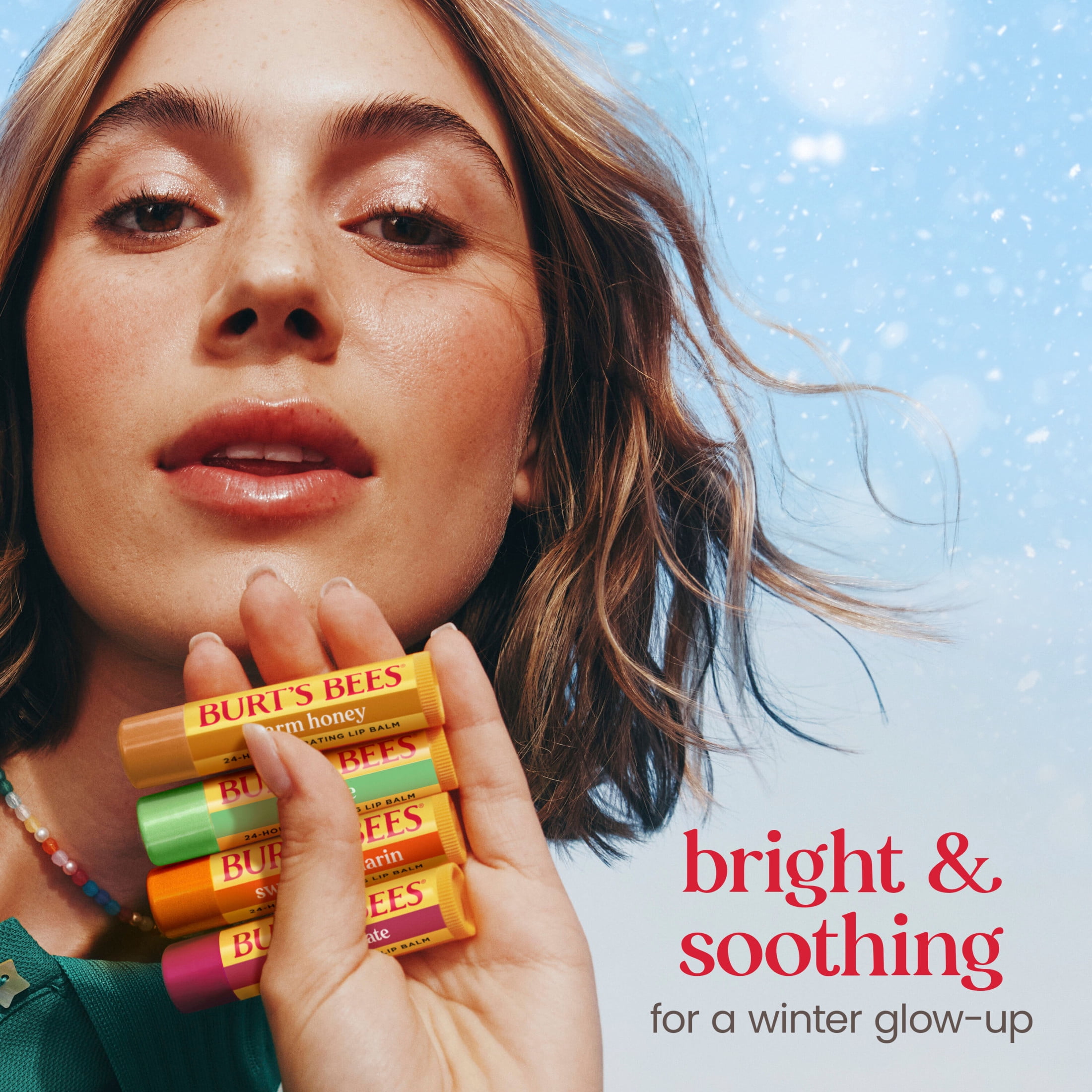Burt's Bees Cold Weather Essentials 24-Hour Hydrating Natural Lip Balm Value Pack, Walmart Exclusive, 4 Pack