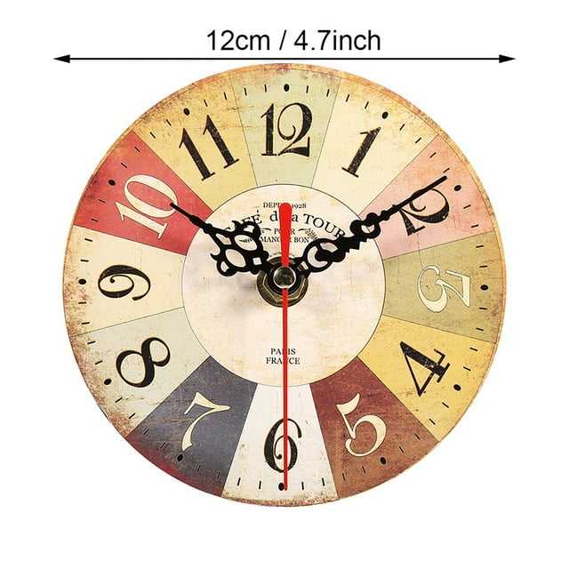 Vintage Wall Clock, MDF Material, Round Shape, Fashionable Patterns, Ecofriendly, Black Hour and Minute Hands, Red Second Hand, on Wall or Stand on Table