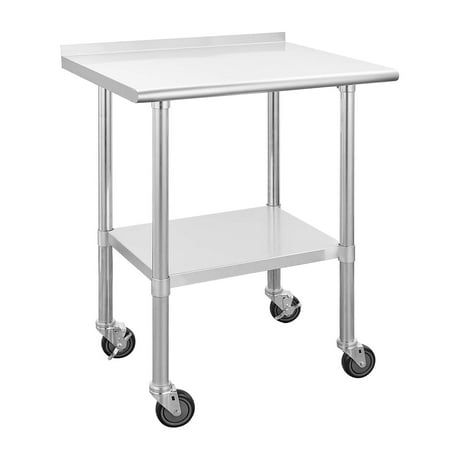 

LANTRO JS Stainless Steel Table for Prep & Work 24 x 30 Inches with Caster Wheels NSF Commercial Heavy Duty Table with Undershelf and Backsplash for Restaurant Home and Hotel