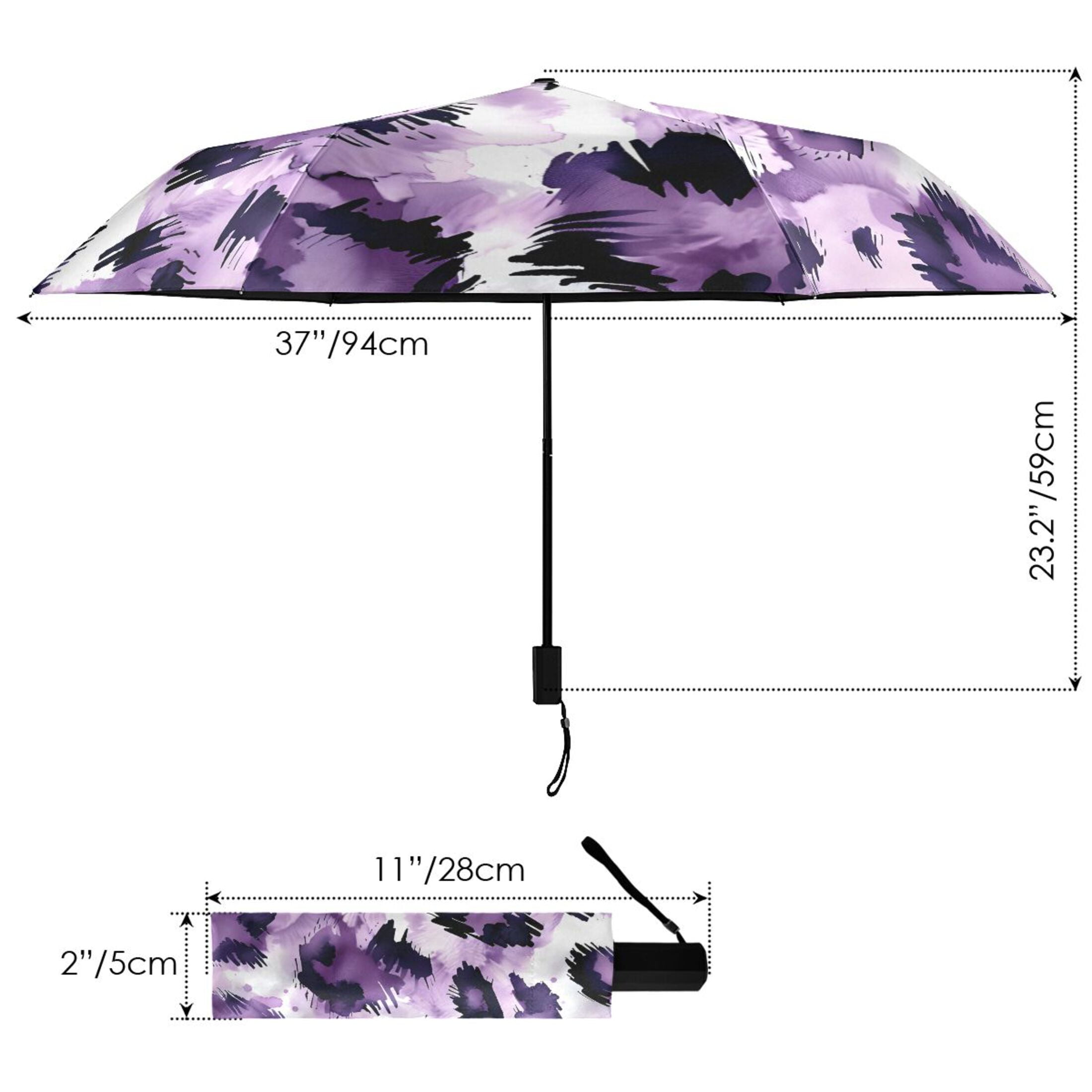 ALAZA Purple Leopard UPF 50+ Compact Folding Umbrella for Rain Travel Umbrella Packable