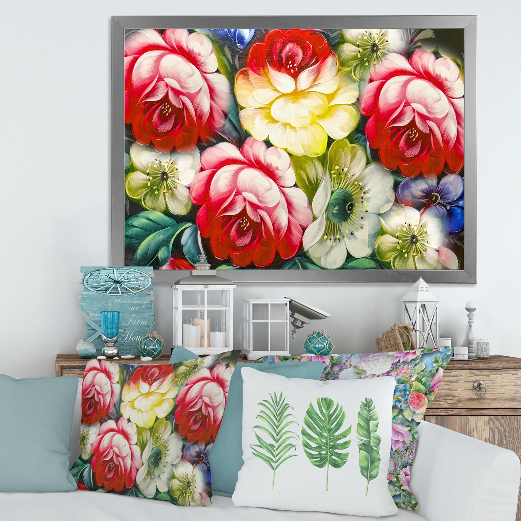 Designart 'Vintage VIbrant Yellow and Red Flower Still Life I' Traditional Framed Art Print