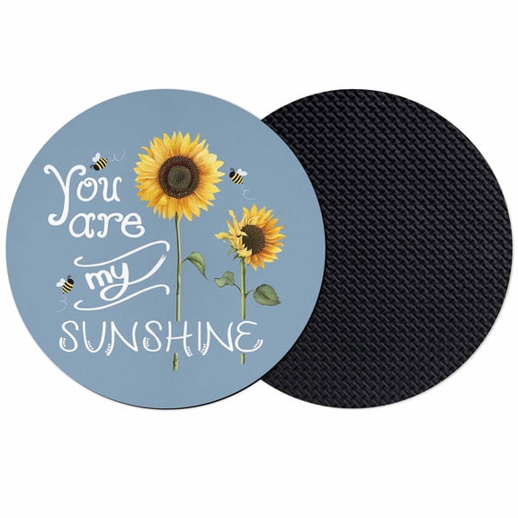 Sunflowers Coasters Set of 2, Absorbent Coasters for Drinks, Modern Bee You Are My Sunshine Blue Coaster for Desk Coffee Table Protection, Home Decor House Warming Gifts 4"