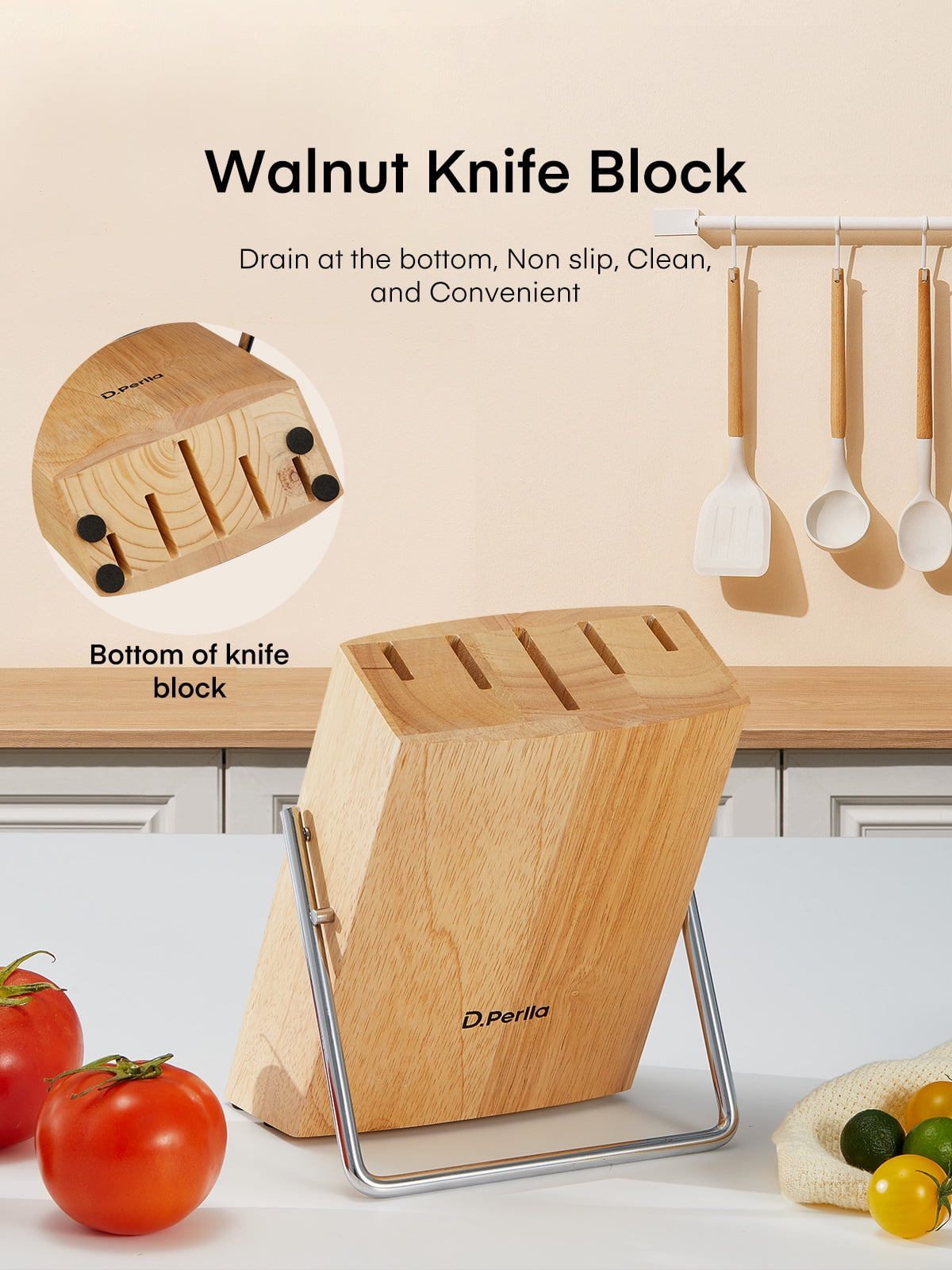 D.Perlla Kitchen Knife Set, 6 Pieces Hign Carbon Stainless Steel Small Kitchen Knives Set with Wooden Block, Cutlery Block Set