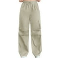 thumbnail image 2 of Timegard Cargo Pants Women Straight Leg Elastic High Waist Ruched Active Outdoor Loose Casual Trousers, 2 of 5