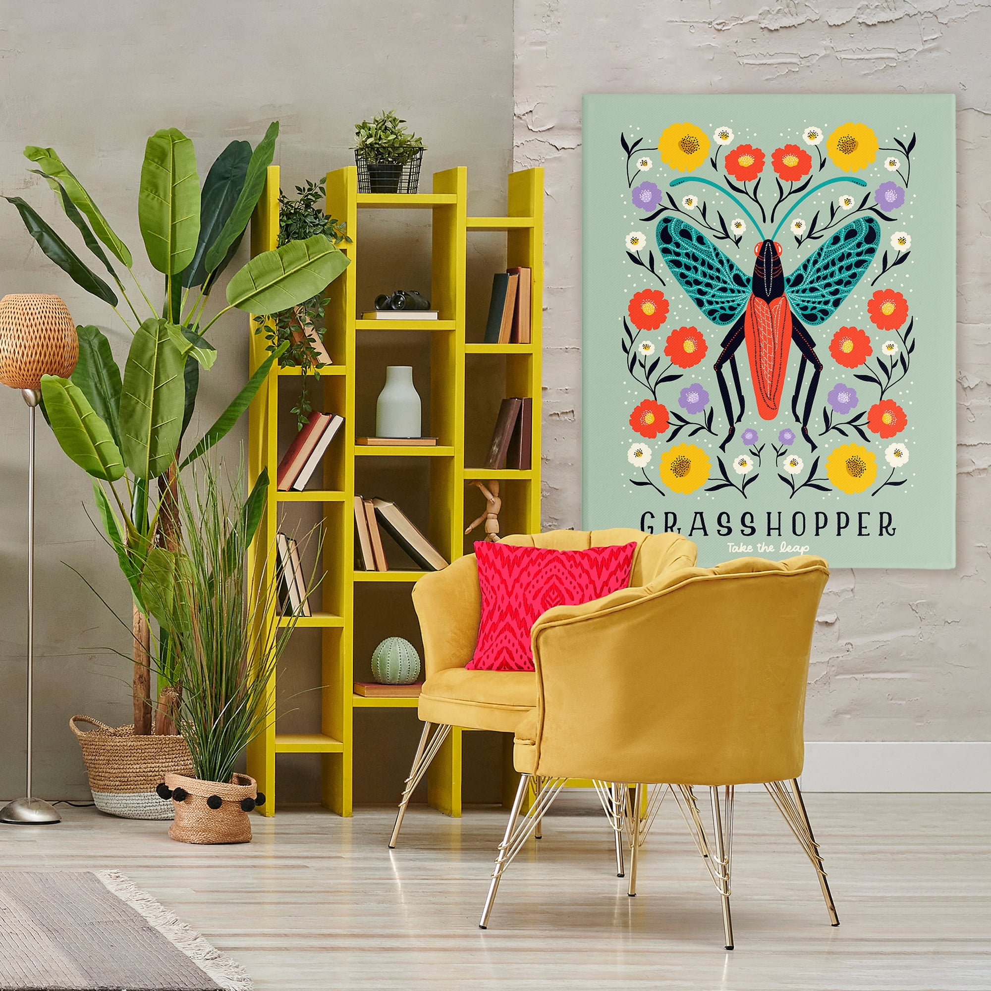 Stupell Industries Symmetrical Grasshopper with Blooms Canvas Wall Art, design by Indira Prieto | IndySign