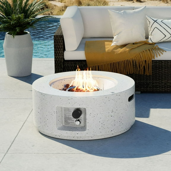 COSIEST Outdoor 28-inch Round Propane Fire Pit Table, 40,000 BTU Concrete Fire Pit (Tank Outside)