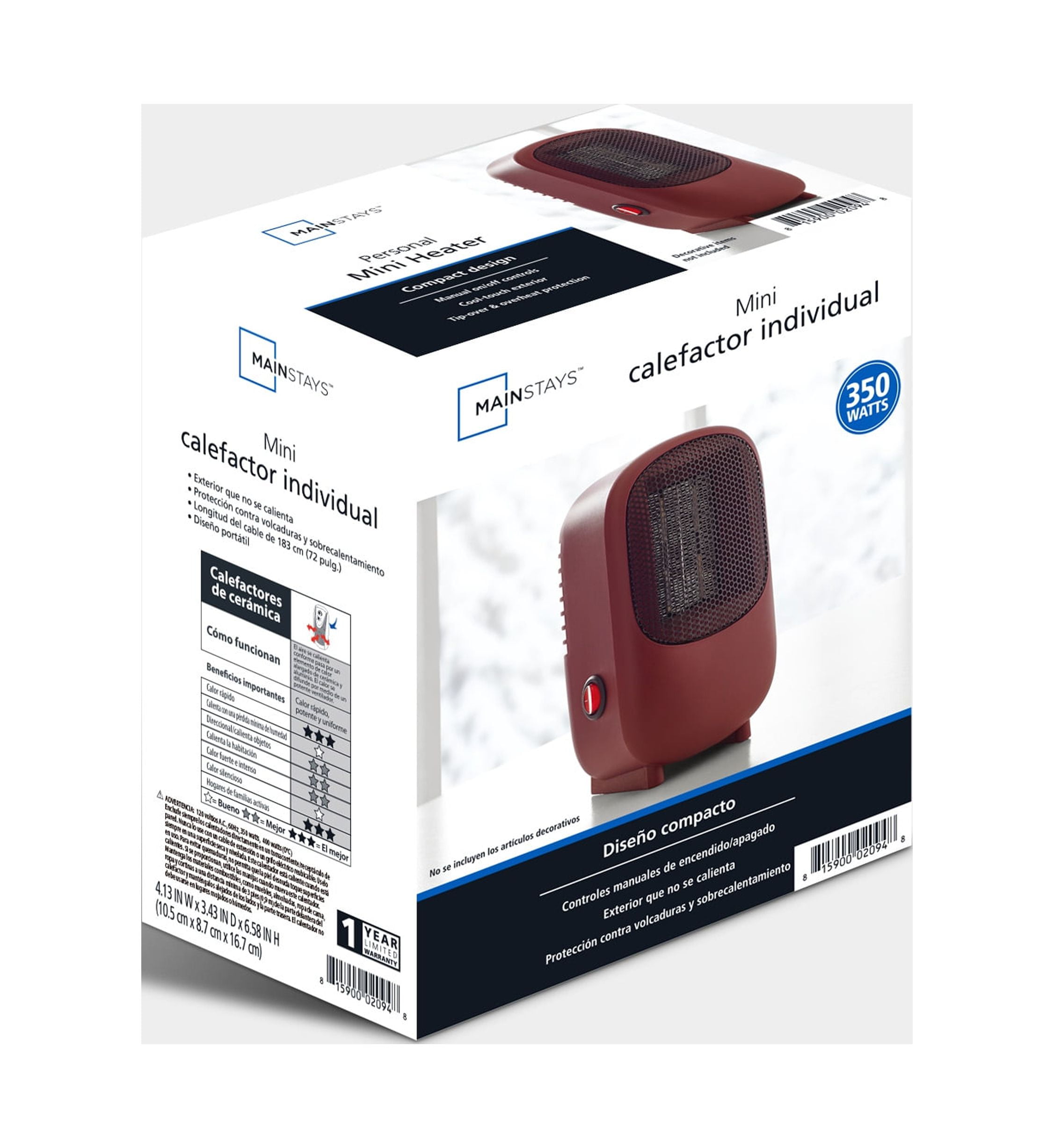 Mainstays Personal Mini Electric Ceramic Heater 350W Indoor, Burgundy -  Walmart.com
