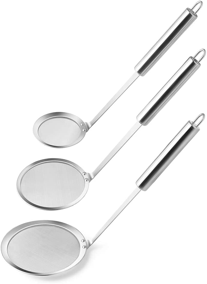 Strainers Long Handle Stainless Steel Oil Colander Spoon Multi-Functional Hot Pot Fat Skimmer Spoon 2Pcs Fine Mesh Stainless Steel Colander 
