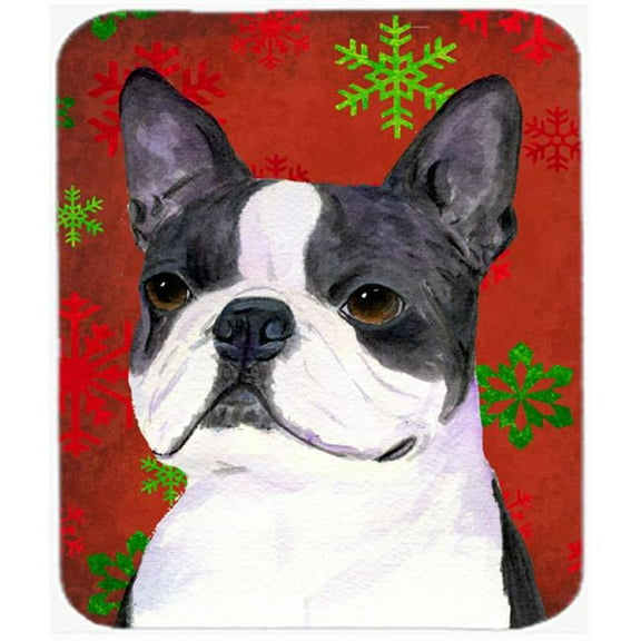 Boston Terrier Snowflakes Holiday Christmas Mouse Pad, Hot Pad or Trivet
