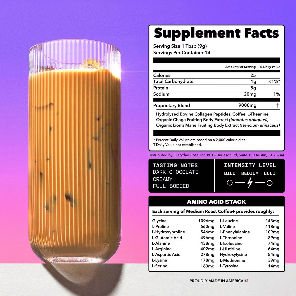 Everyday Dose Mushroom Coffee Medium Roast Coffee+, 100% Arabica Coffee with Collagen for Calm, Focus & Energy, 3.6 oz