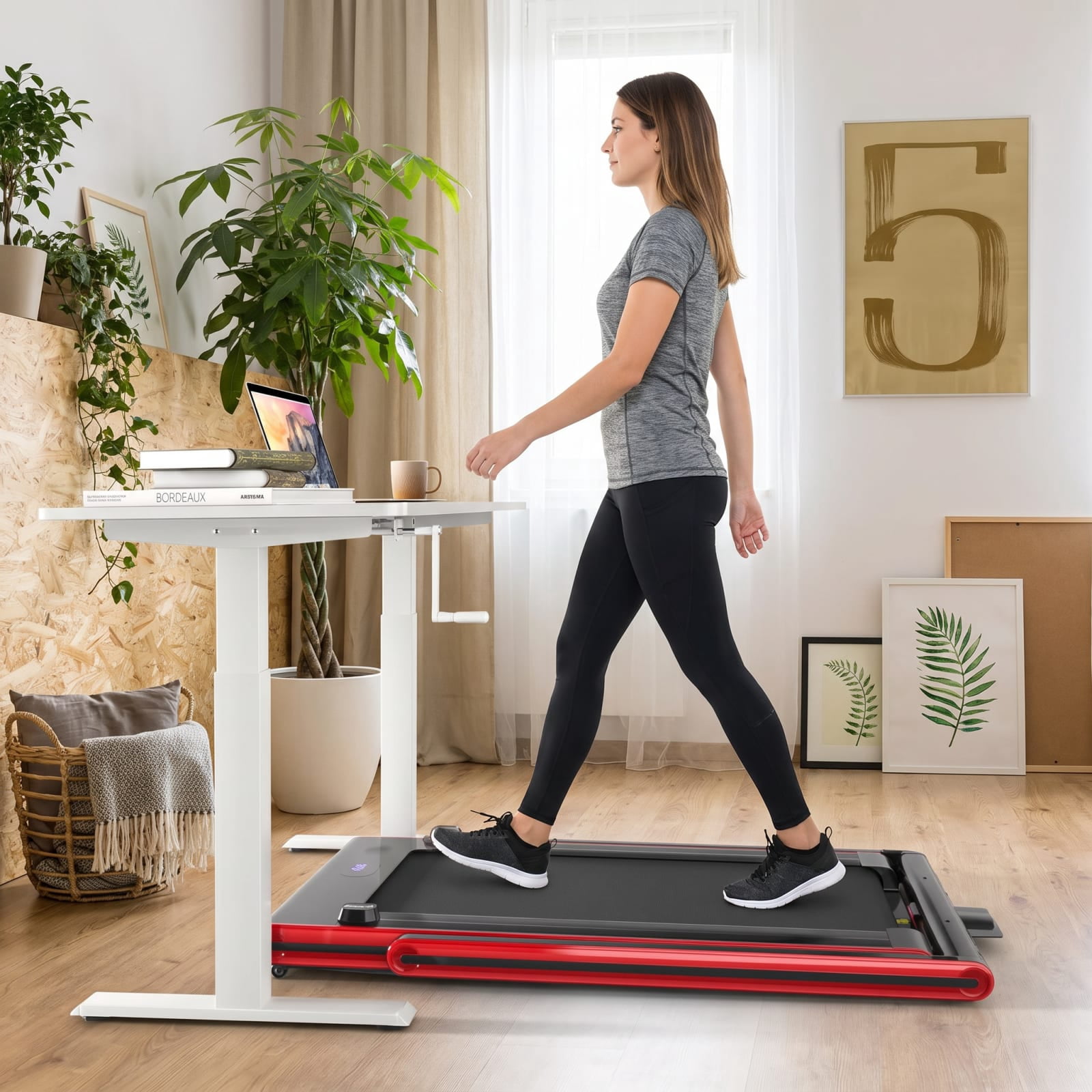Airfind 2 in 1 Folding Treadmill with 2.25 HP Motor and Dual LED Display for Home Office Under Desk Walking and Jogging, Red