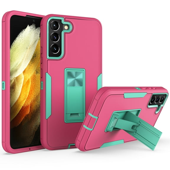for Samsung Galaxy S22 Case: Military Grade Protection Shockproof Phone Cover Build-in Hidden Kickstand & Rugged TPU Shell | Matte Durable Drop Proof Heavy Duty Case,Rose Green