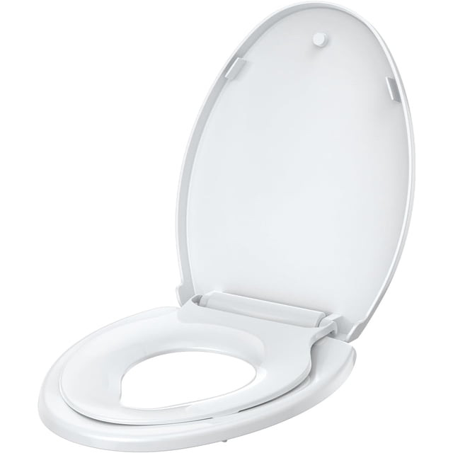 Bingirl 2-in-1 Dual Seat 19 Inch White Toilet Seat Elongated Quick Release Soft Close Quick Install