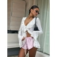 thumbnail image 6 of Women'S Tie Front Tops Sheer Mesh Bell Long Sleeve Ruffle Blouse Shirt Crop Top White L, 6 of 8