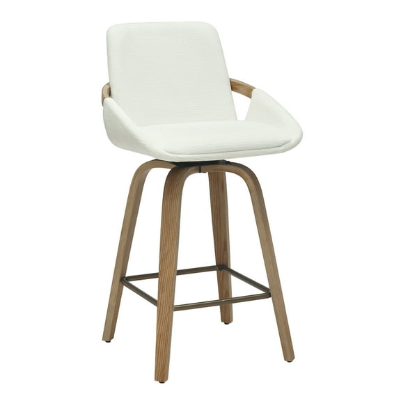 Inspire Fabric Bentwood 26" Counter Stool w/Swivel in Ivory/Whitewash (Set of 2)