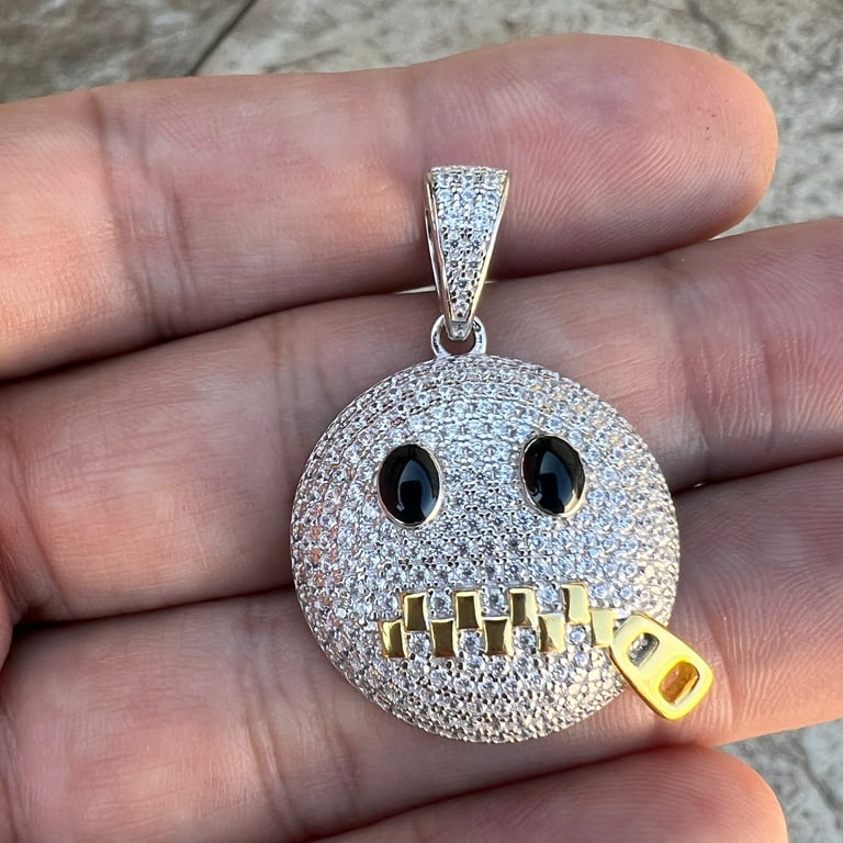 Real Solid 925 Sterling Silver Zipper Mouth Face Emoji Stop