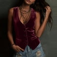 thumbnail image 4 of Zynoxe Vest Tops for Women 2026 Velvet Sleeveless V Neck Button down Fitted Waistcoat with Pockets Solid Color Casual Party Daily Summer Vest, 4 of 7