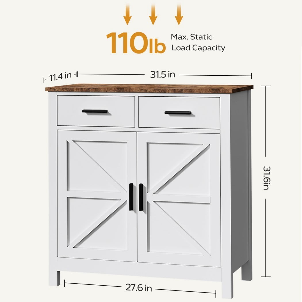 Modern Farmhouse Buffet Cabinet, Kitchen Storage Cabinet with 2 Drawers & 2 Doors, Coffee Bar Sideboard with Wide Countertop for Dining Room, Living Room & Entryway, White